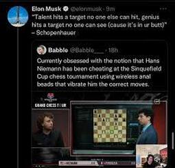 CAREFUL SCAM* There is a fake Chess.com  account restreaming the world  championship and adding a link to a crypto scam impersonating Elon Musk. DO  NOT send them any money, you will